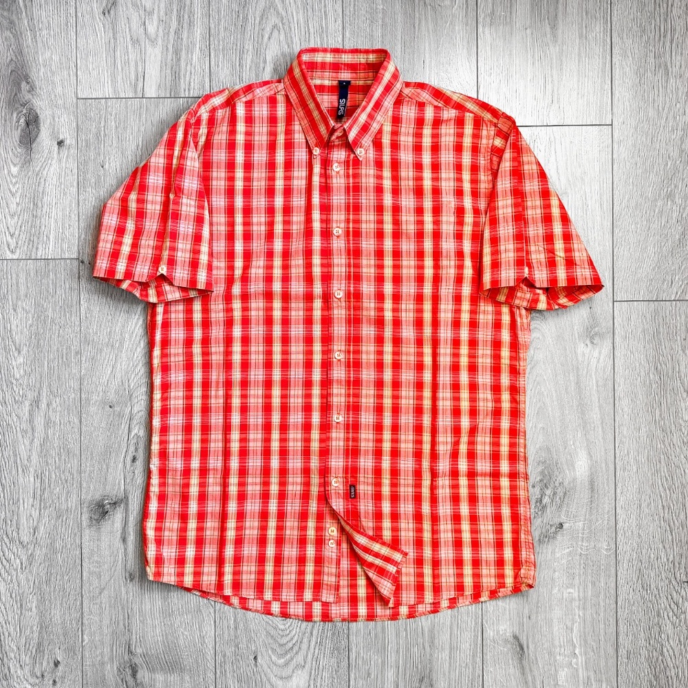Silas and Maria Plaid Short Sleeve Shirt Size Large 100% Cotton Vintage UK Japan